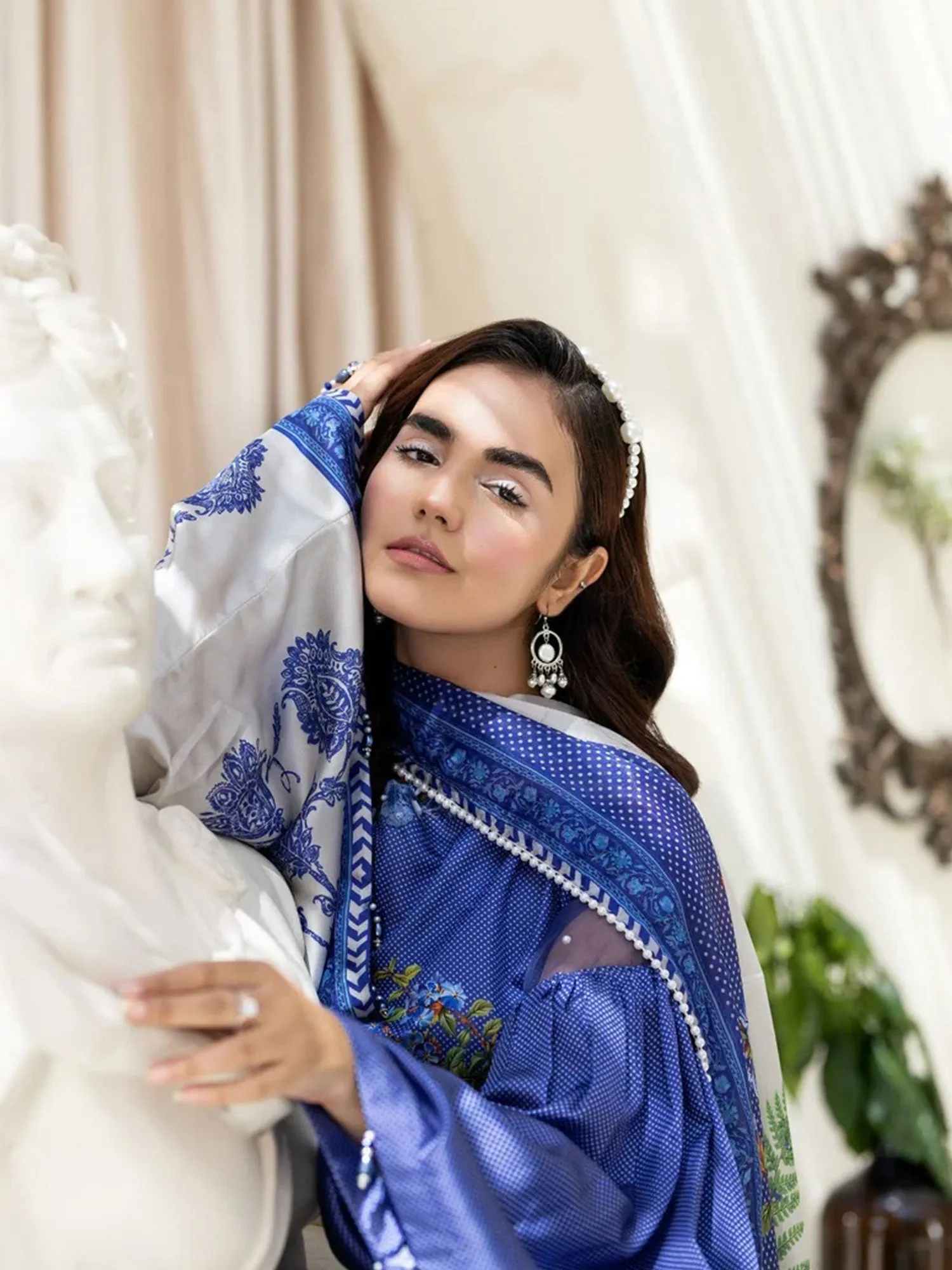 Ally's Blue Shamoz Silk Embroidered 3-Piece Suit (DGP-238)