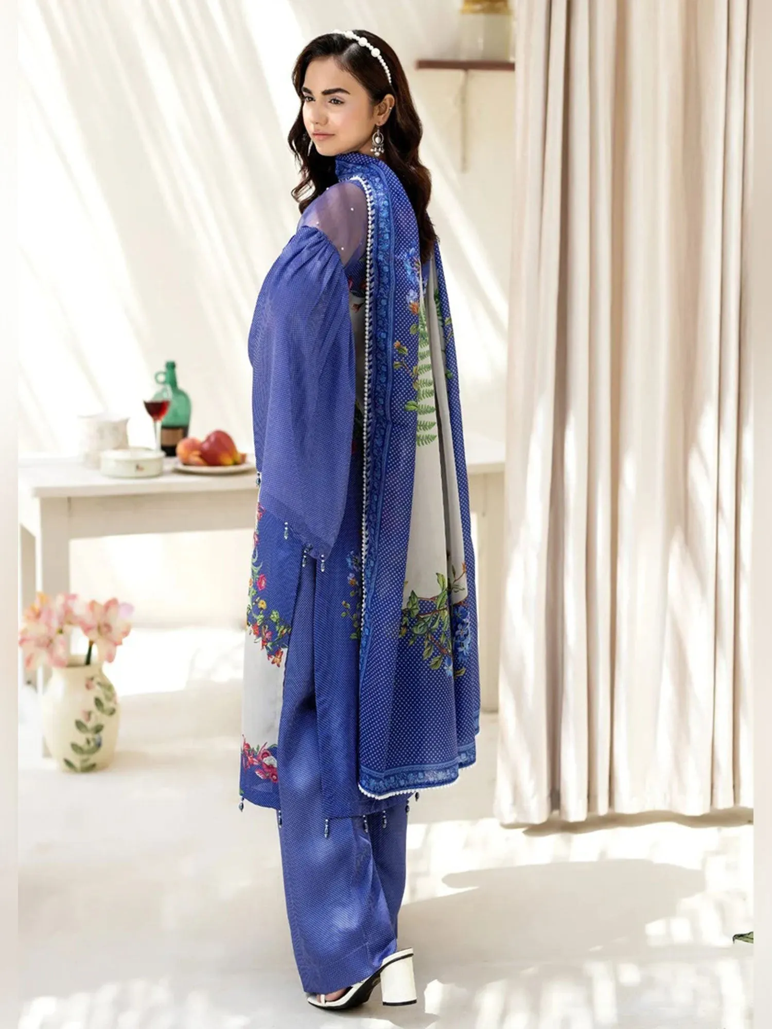 Ally's Blue Shamoz Silk Embroidered 3-Piece Suit (DGP-238)
