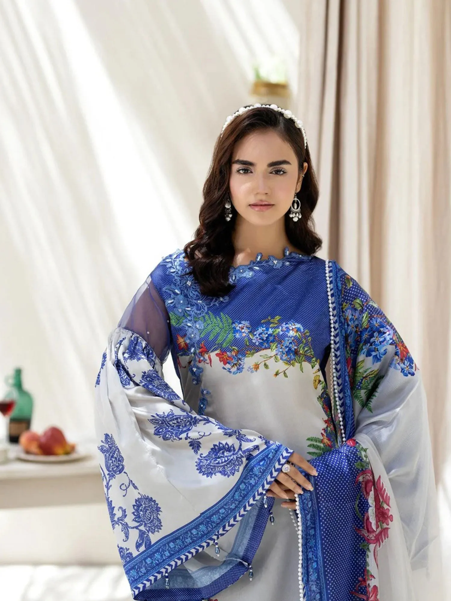 Ally's Blue Shamoz Silk Embroidered 3-Piece Suit (DGP-238)