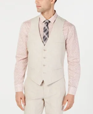 Bar Iii Men's Slim Fit Linen Suit Vest Tan Small