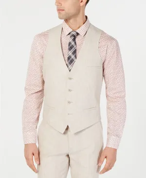 Bar Iii Men's Slim Fit Linen Suit Vest Tan Small