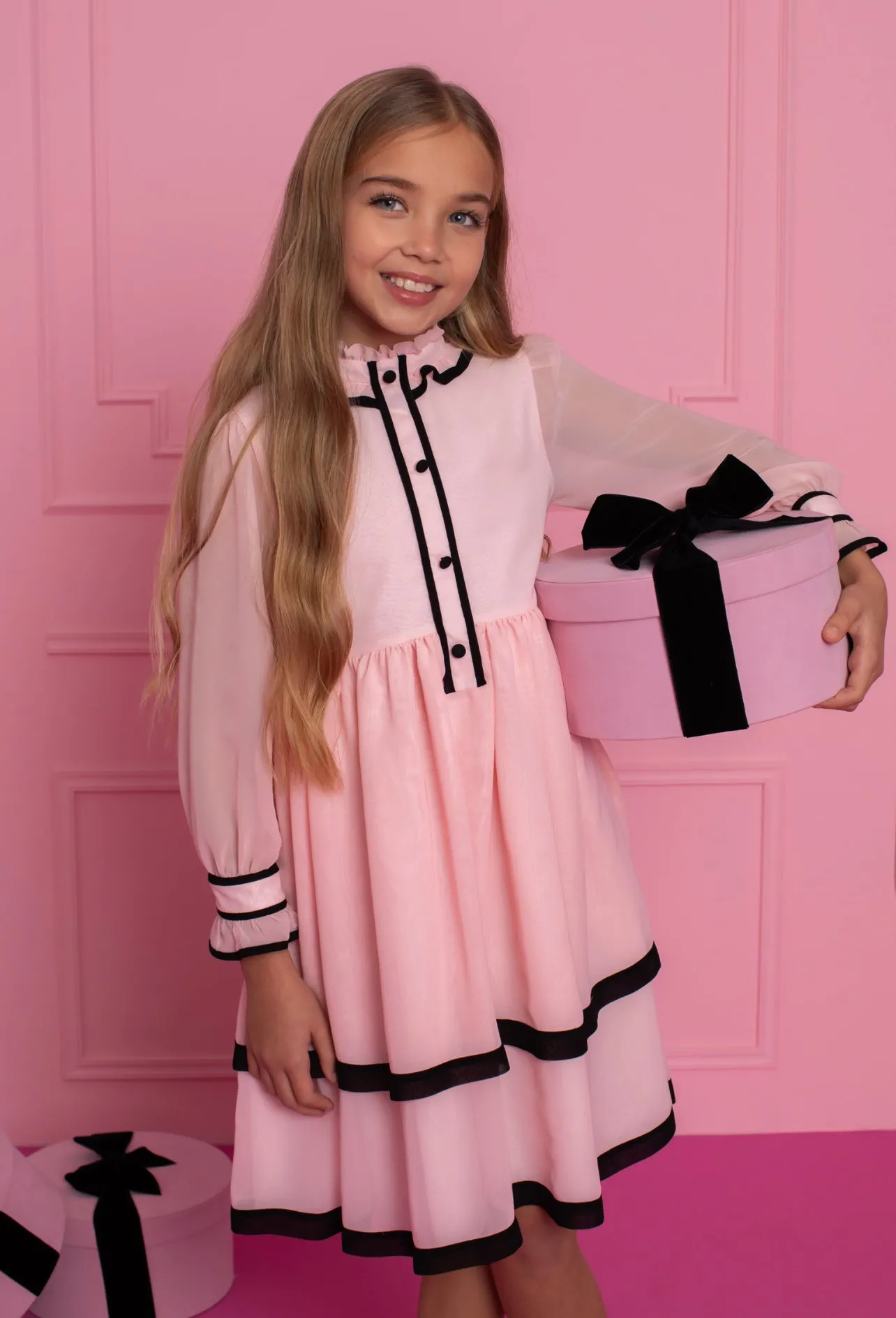 Beautiful Pink  chiffon dress with ruffle and Bow details