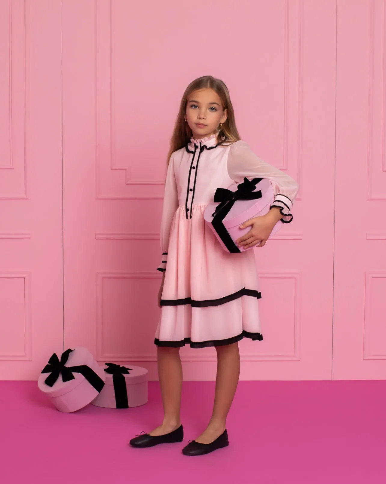 Beautiful Pink  chiffon dress with ruffle and Bow details