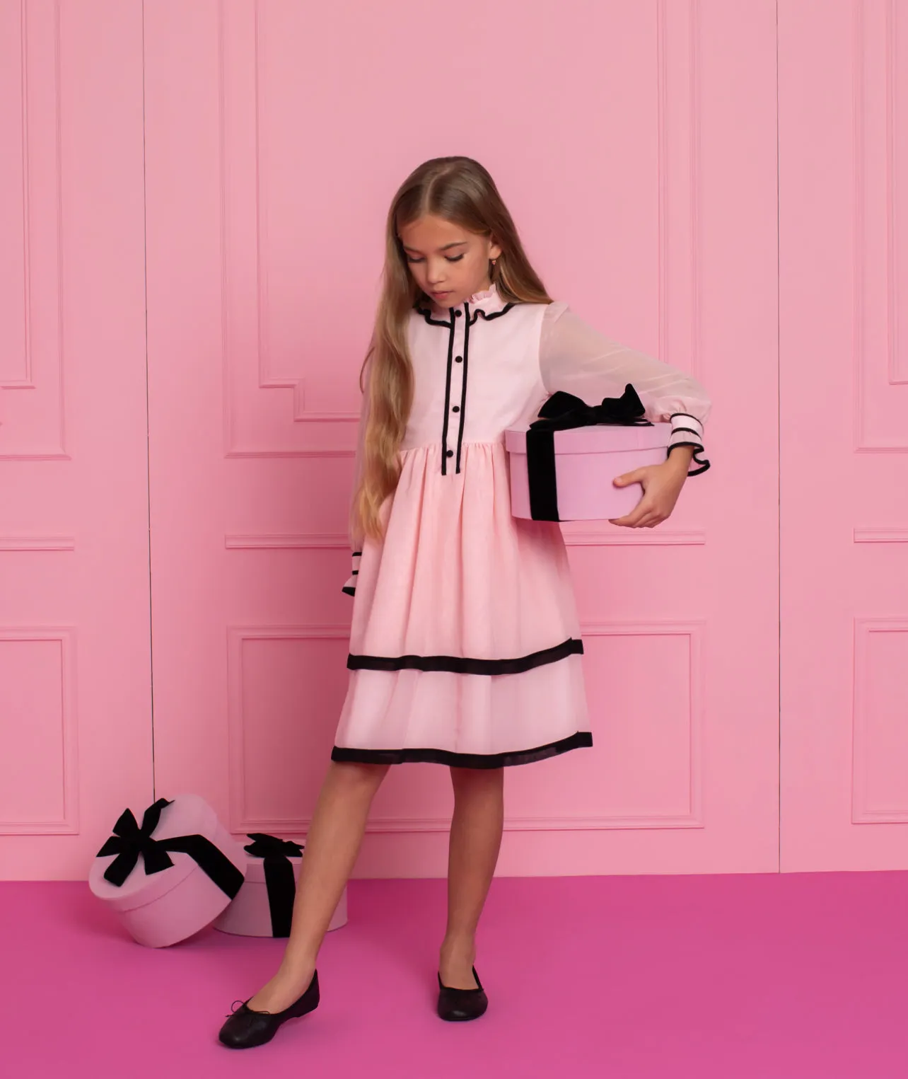 Beautiful Pink  chiffon dress with ruffle and Bow details