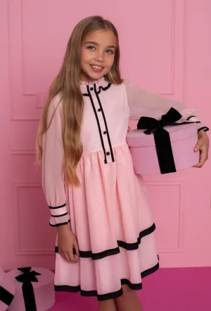Beautiful Pink  chiffon dress with ruffle and Bow details