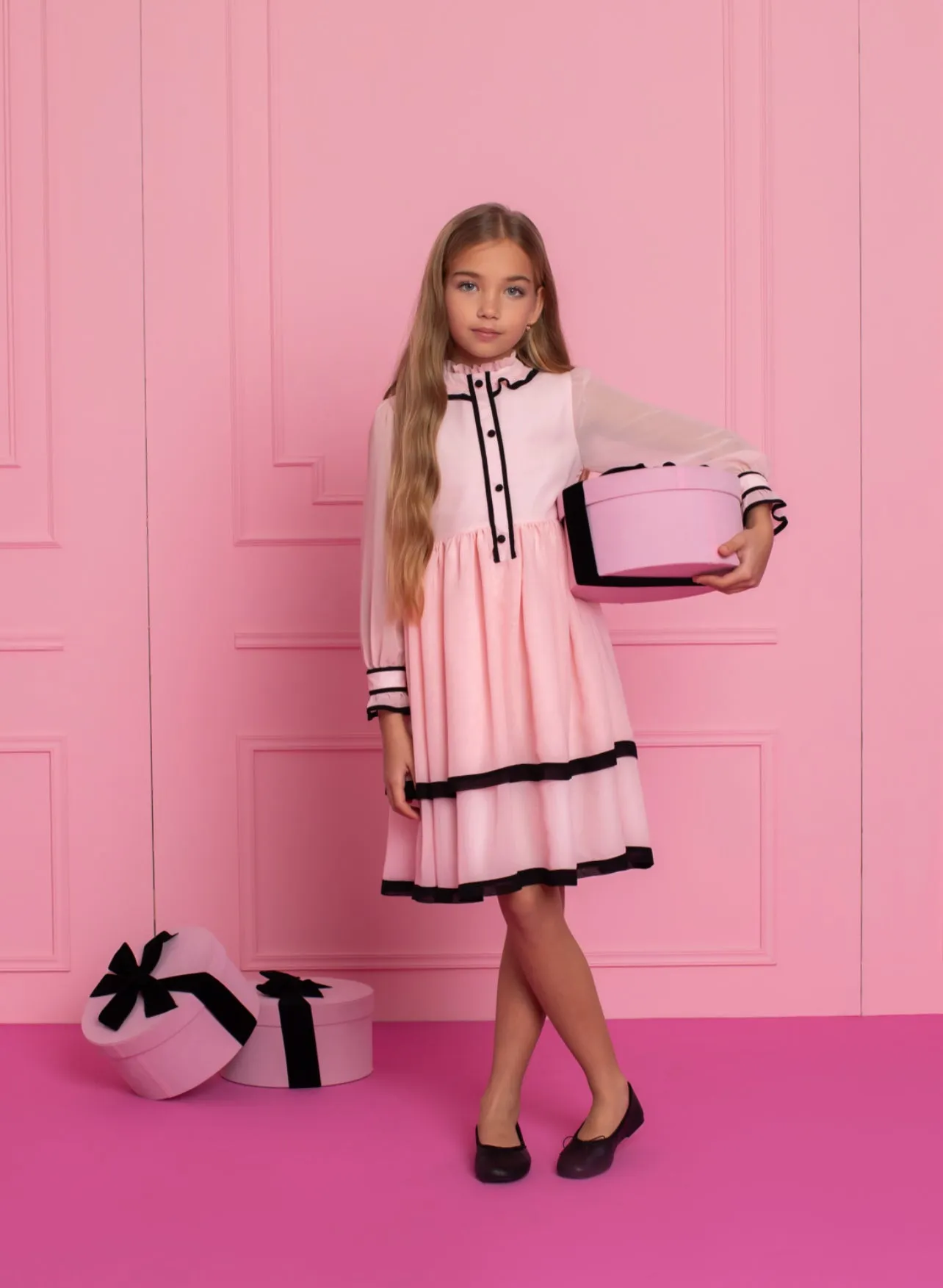 Beautiful Pink  chiffon dress with ruffle and Bow details