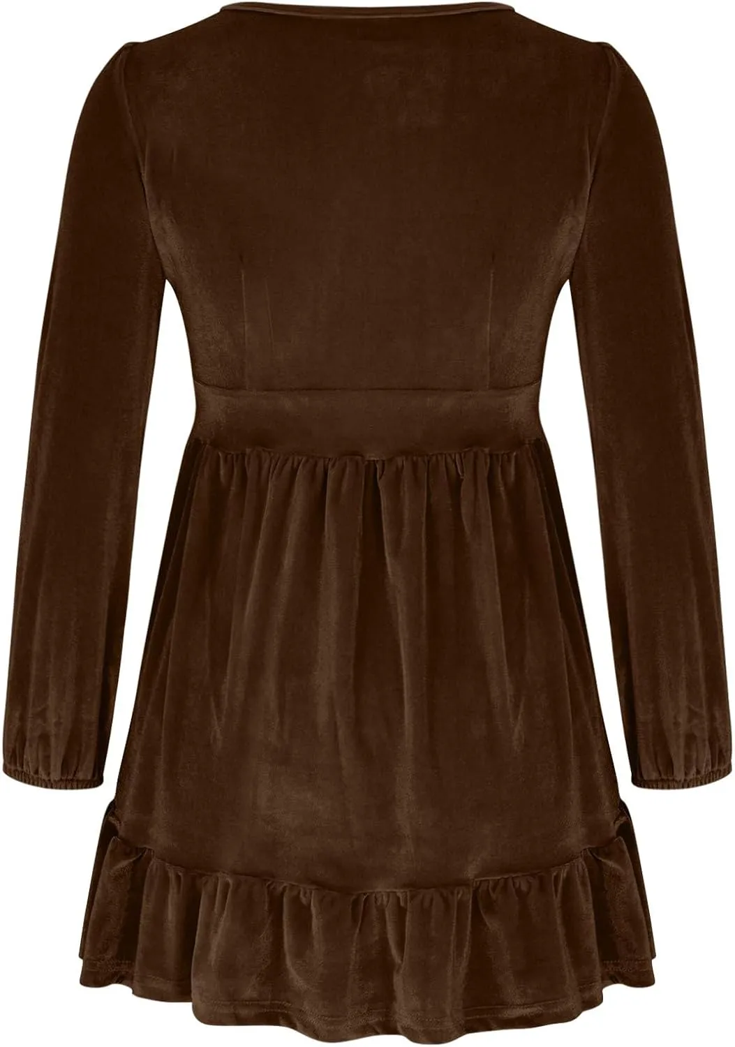 Binmer Women's 2024 Velvet Tunic Dress Casual Long Sleeve V Neck Ruffle Tiered Loose Flowy Swing Party Mini Short Dresses