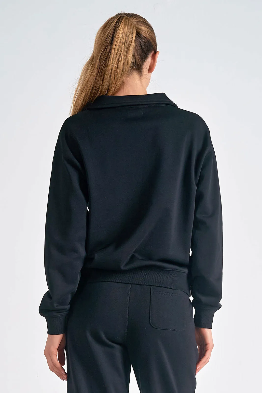 Black Long Sleeve Collared Sweatshirt