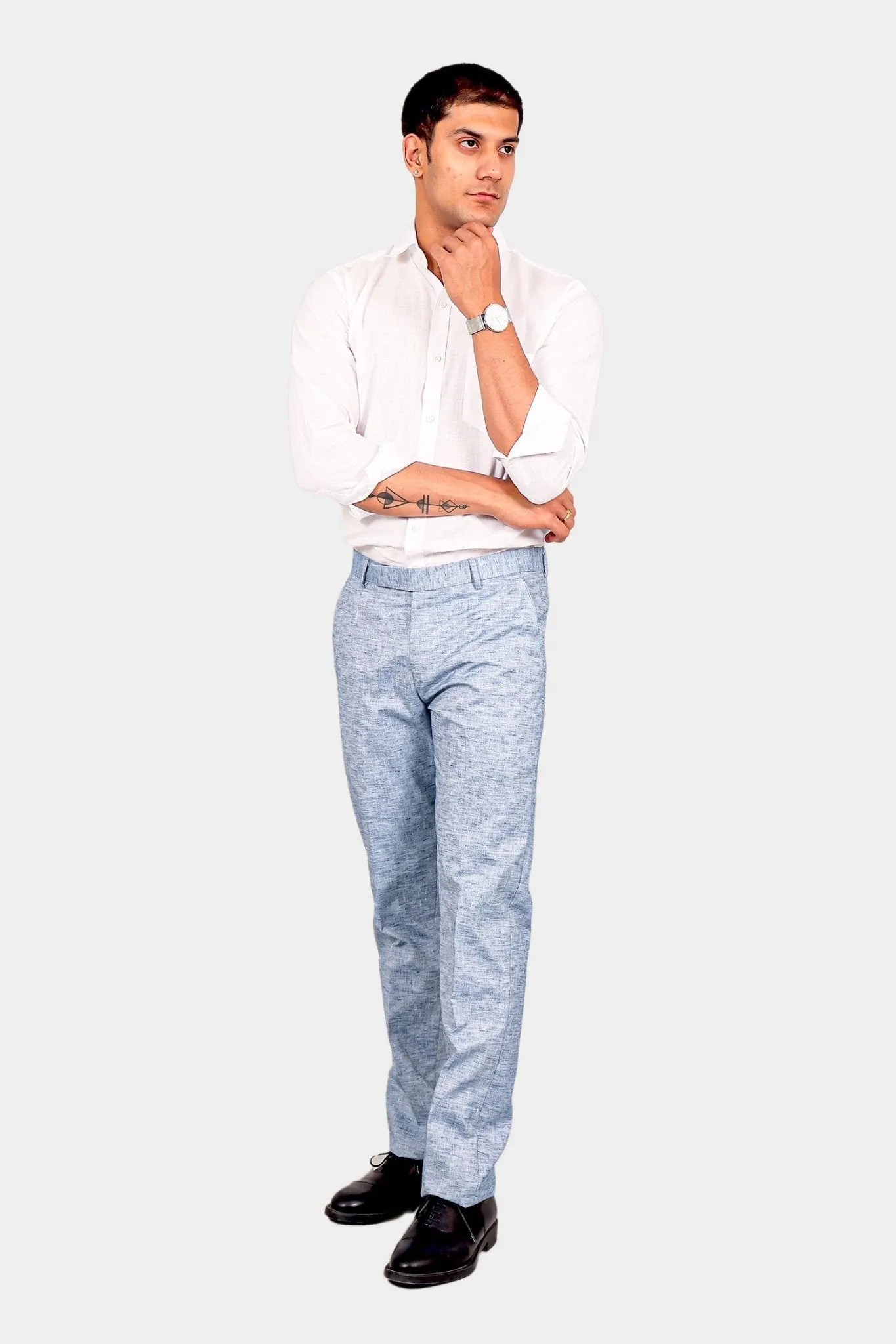 Bluebird Men's Blue Linen Formal Trouser