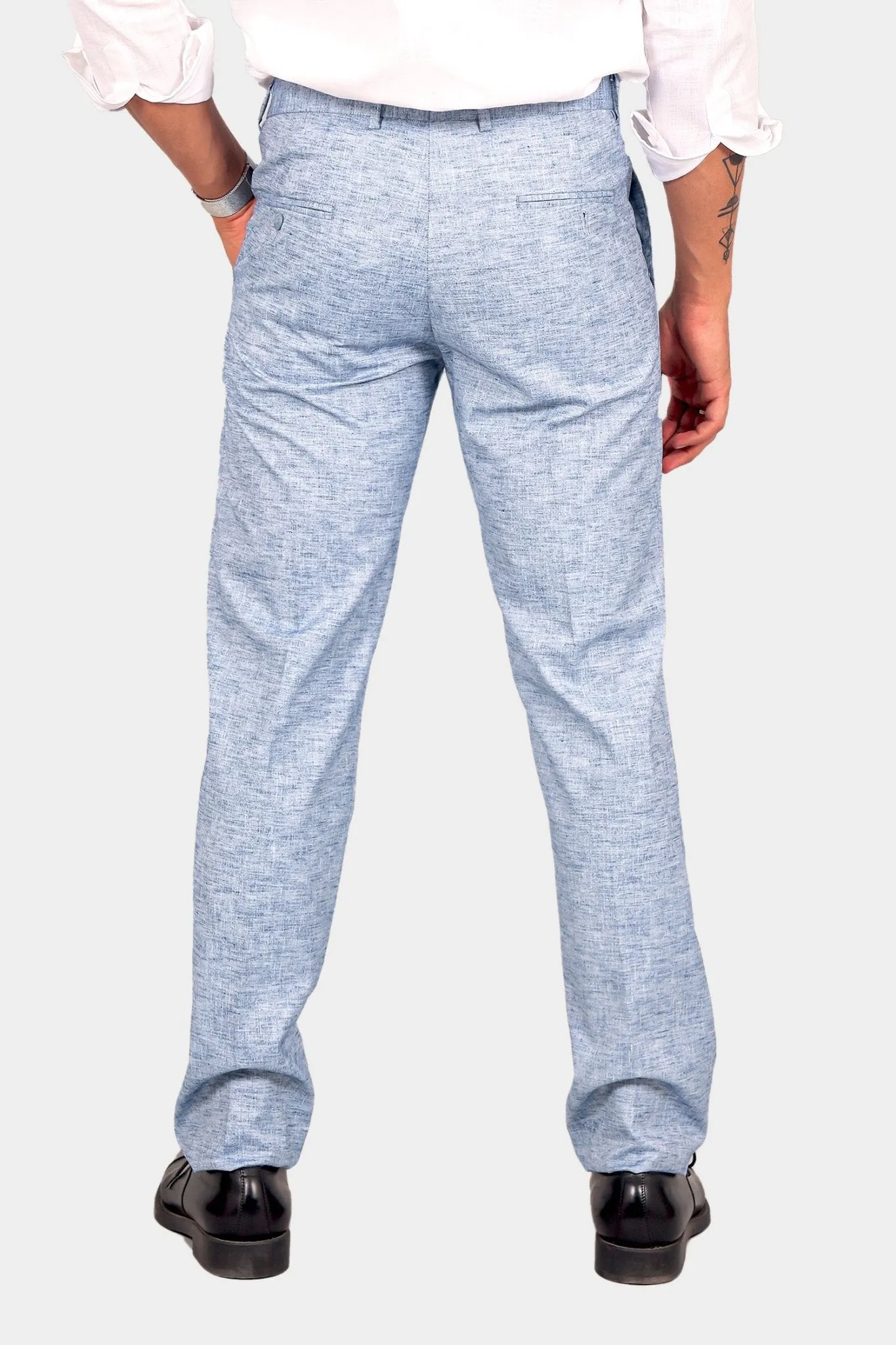 Bluebird Men's Blue Linen Formal Trouser