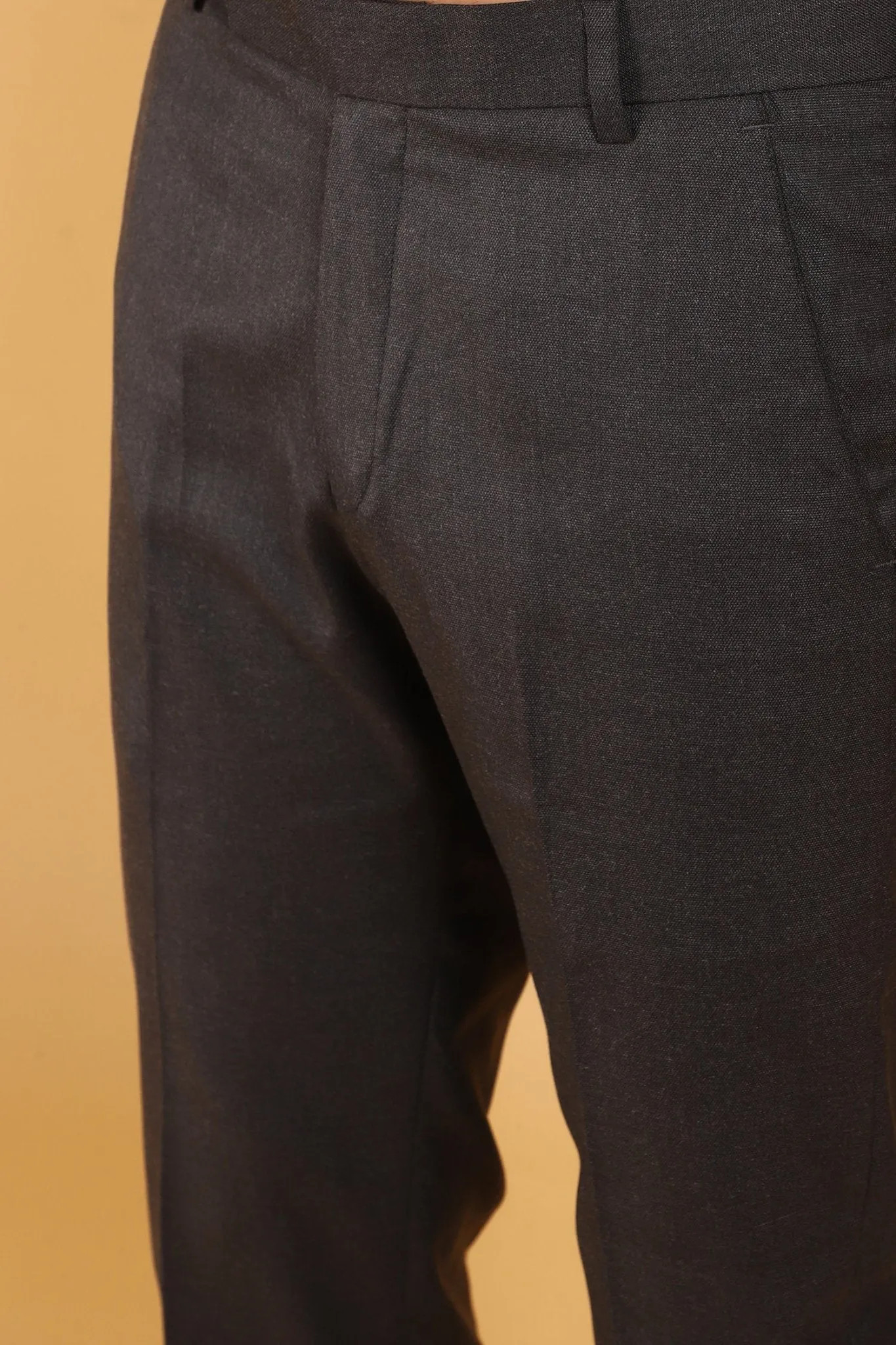 Bluebird Men's Brown Textured Lycra Formal Trousers