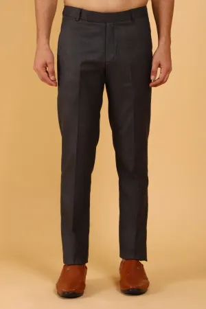 Bluebird Men's Brown Textured Lycra Formal Trousers