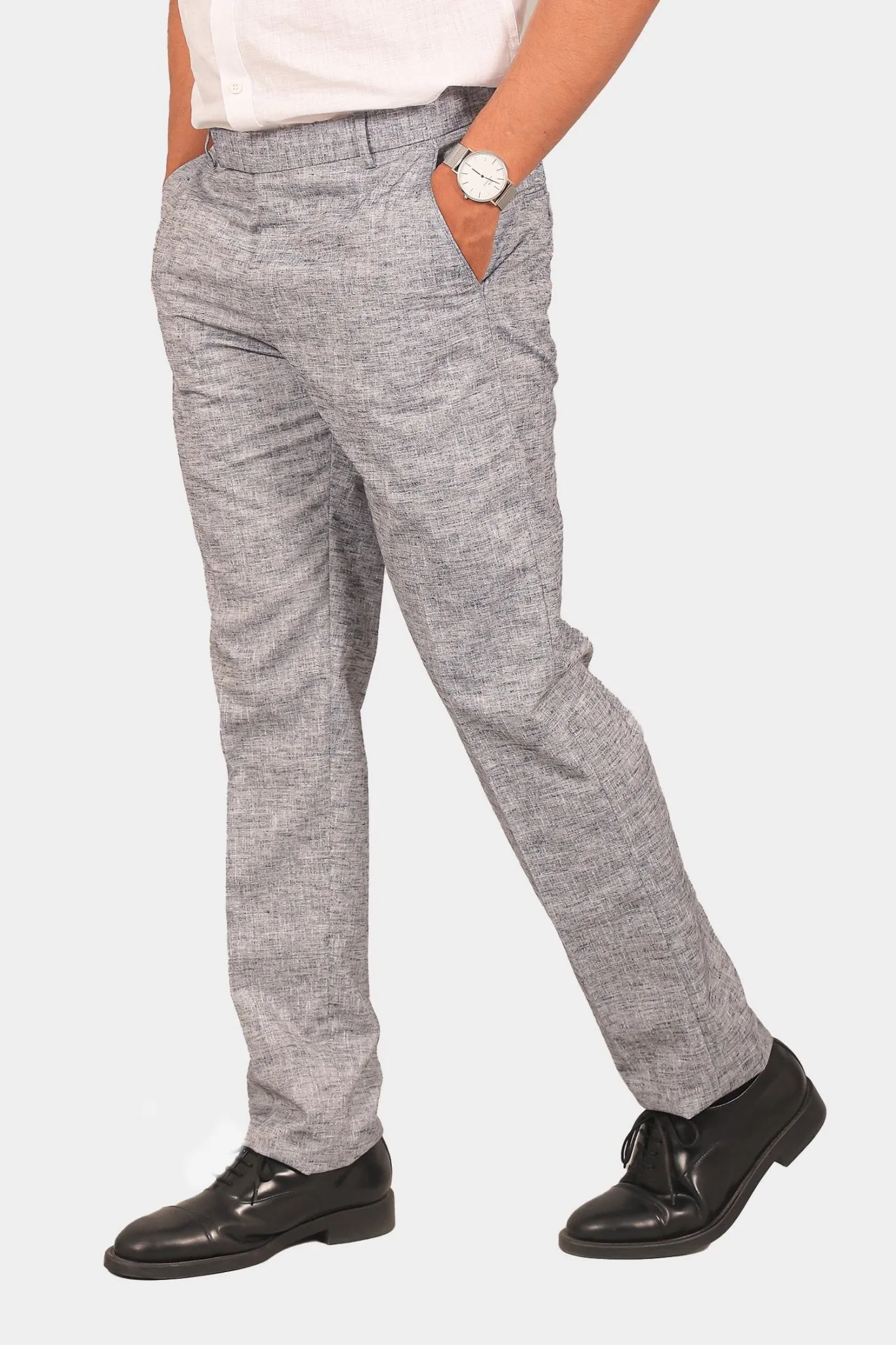 Bluebird Men's Dark Black Linen Formal Trouser