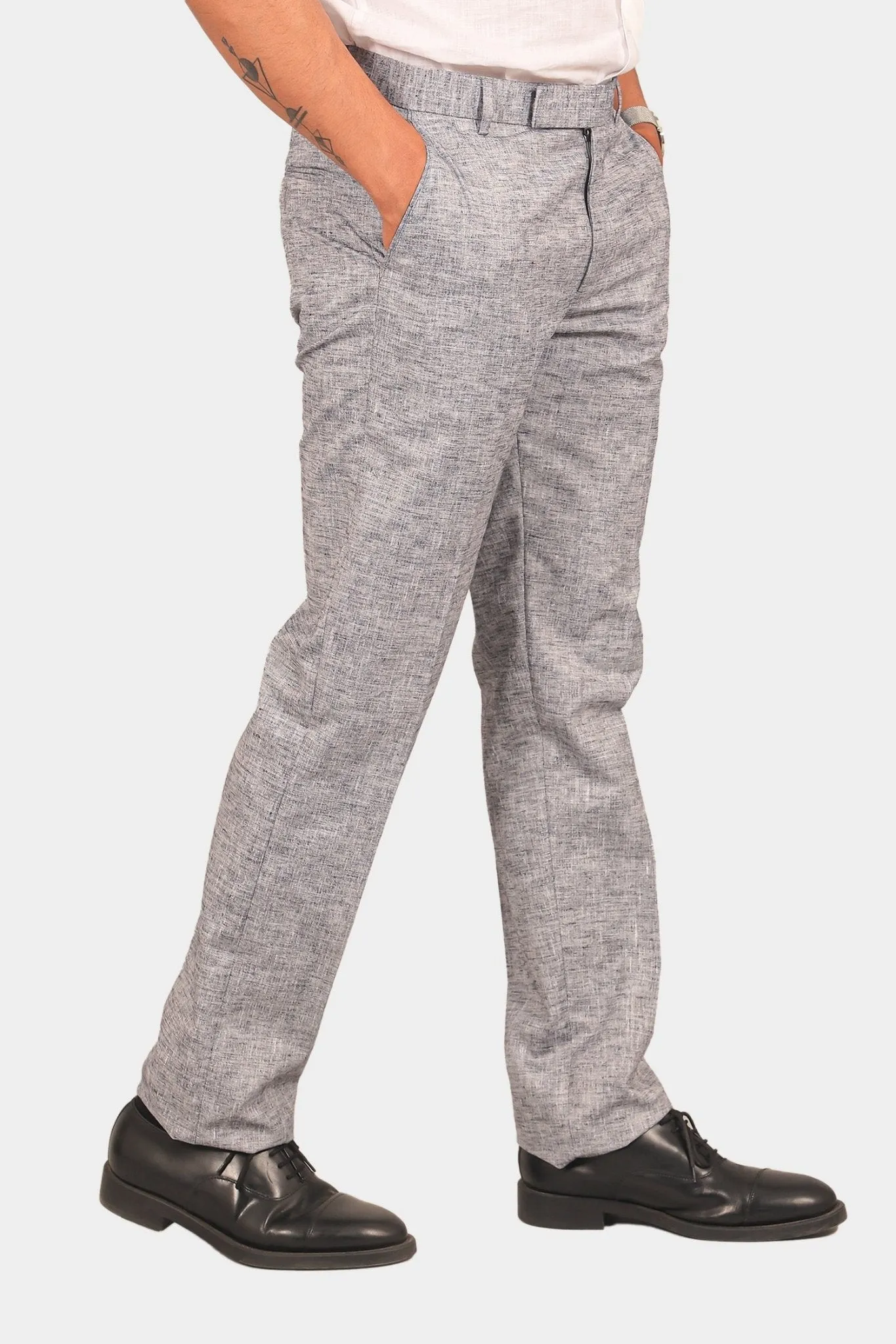 Bluebird Men's Dark Black Linen Formal Trouser