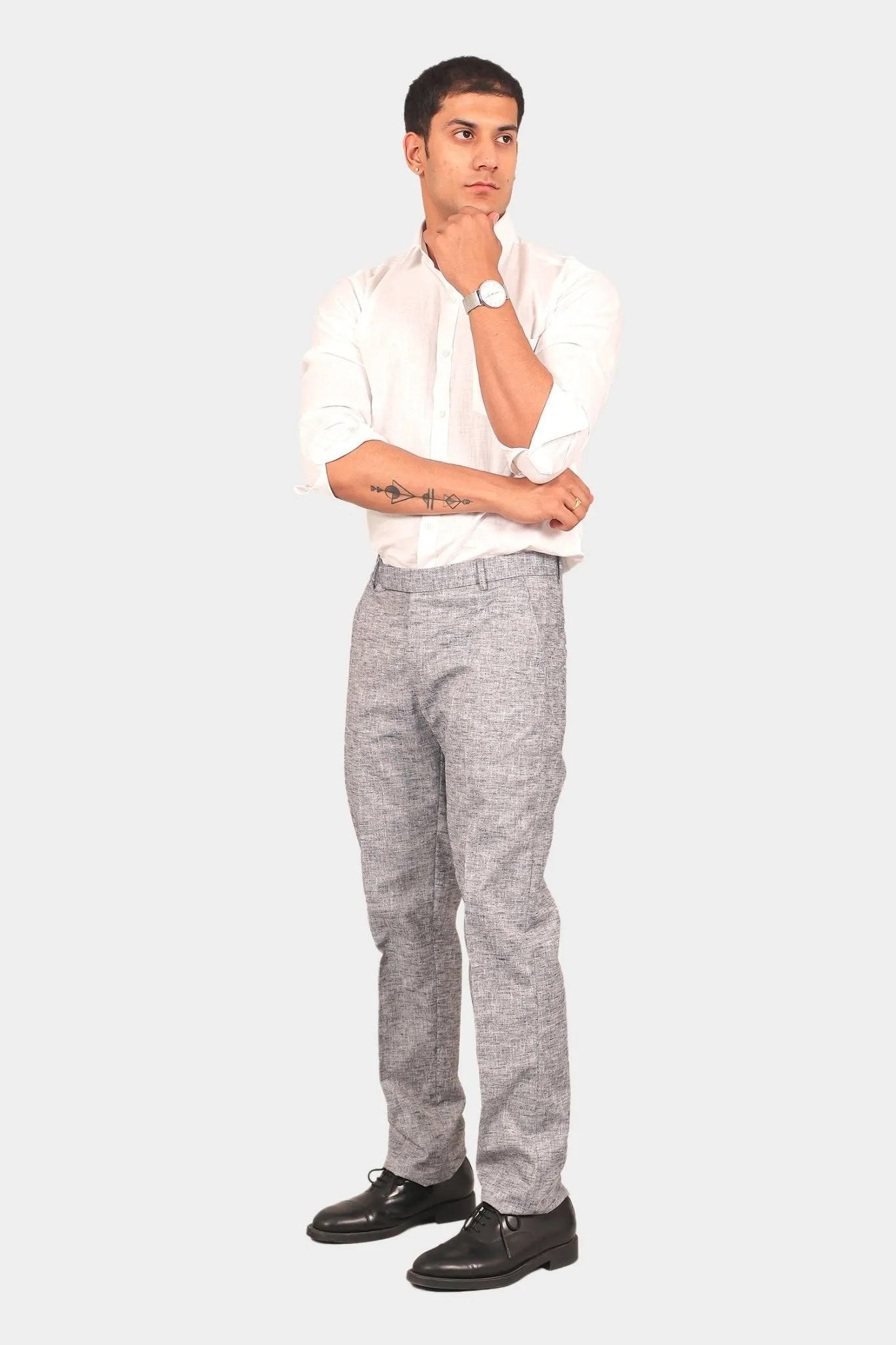 Bluebird Men's Dark Black Linen Formal Trouser