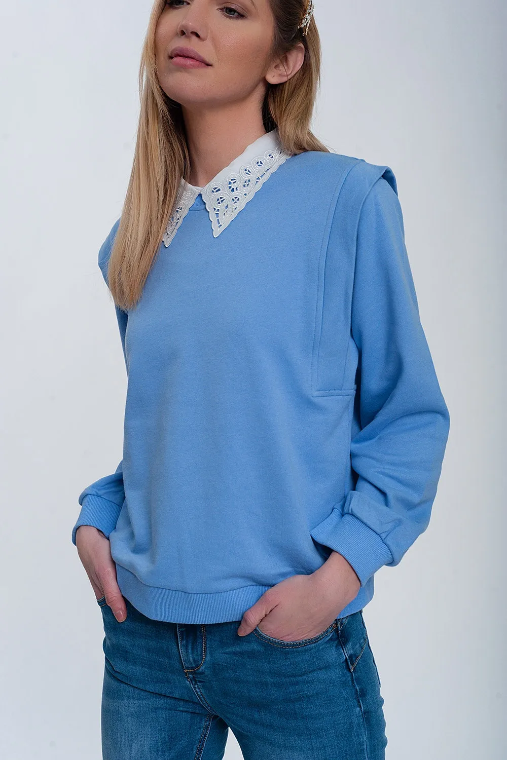 Boyfriend sweatshirt with shoulder details in blue