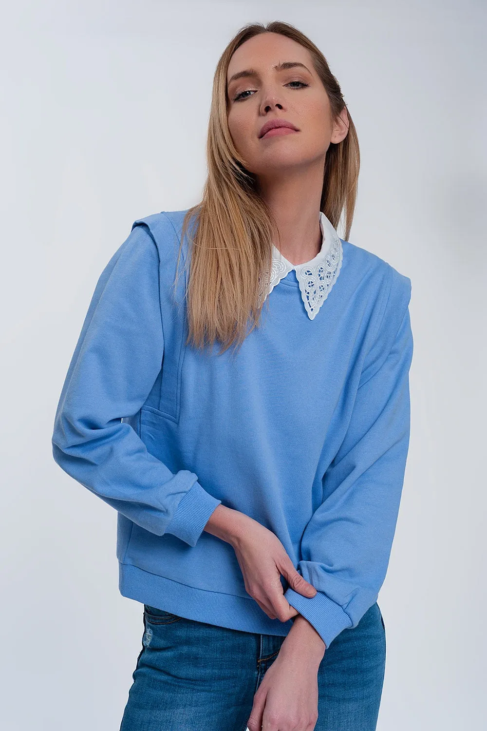 Boyfriend sweatshirt with shoulder details in blue
