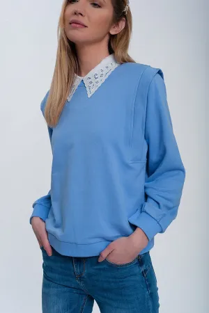 Boyfriend sweatshirt with shoulder details in blue