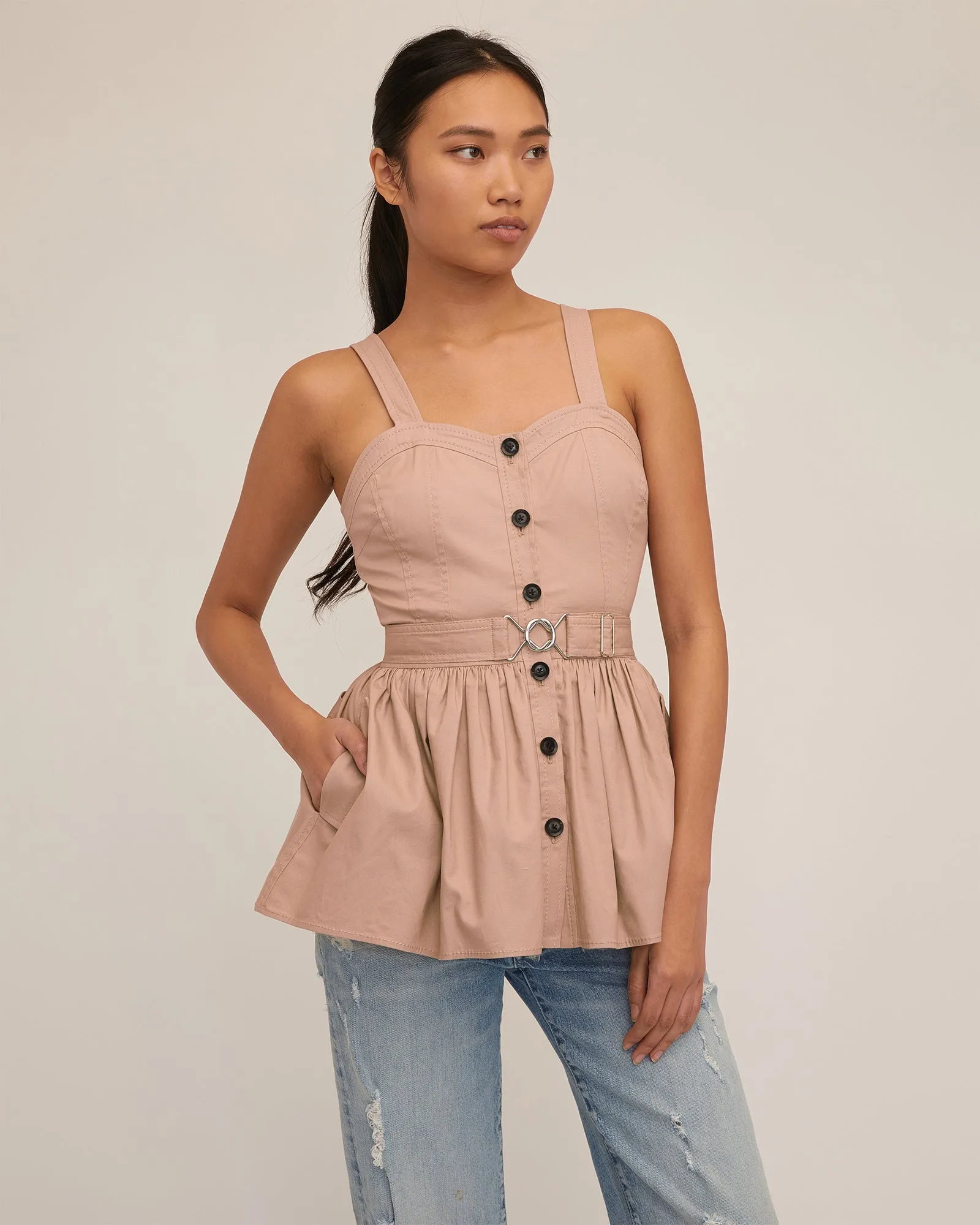 Brielle Canvas And Tulle Seamed Trench Vest