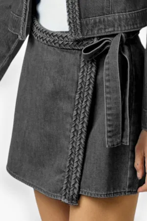 Camila Braided Black Denim Wrap Skort