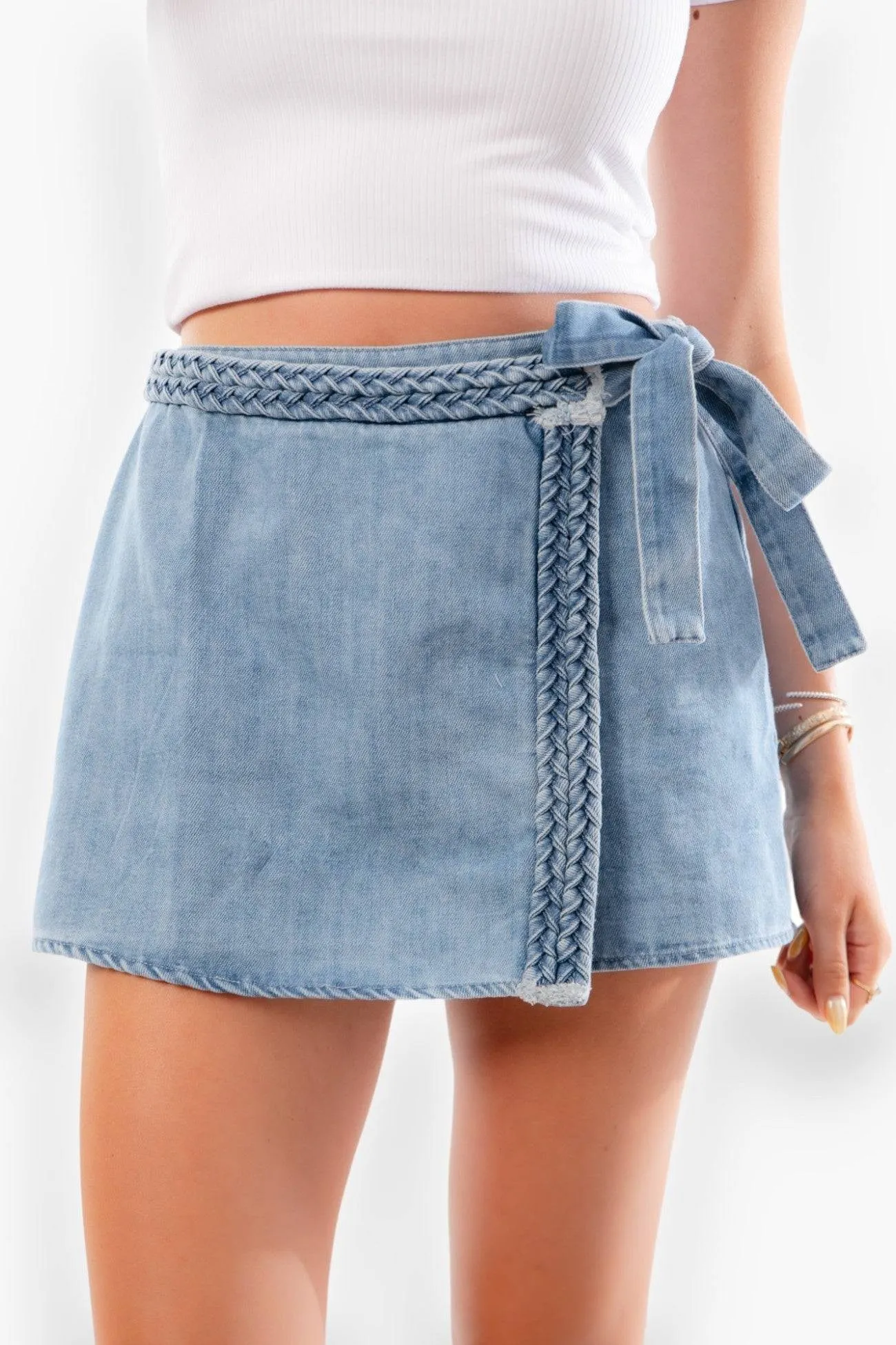 Camila Braided Black Denim Wrap Skort