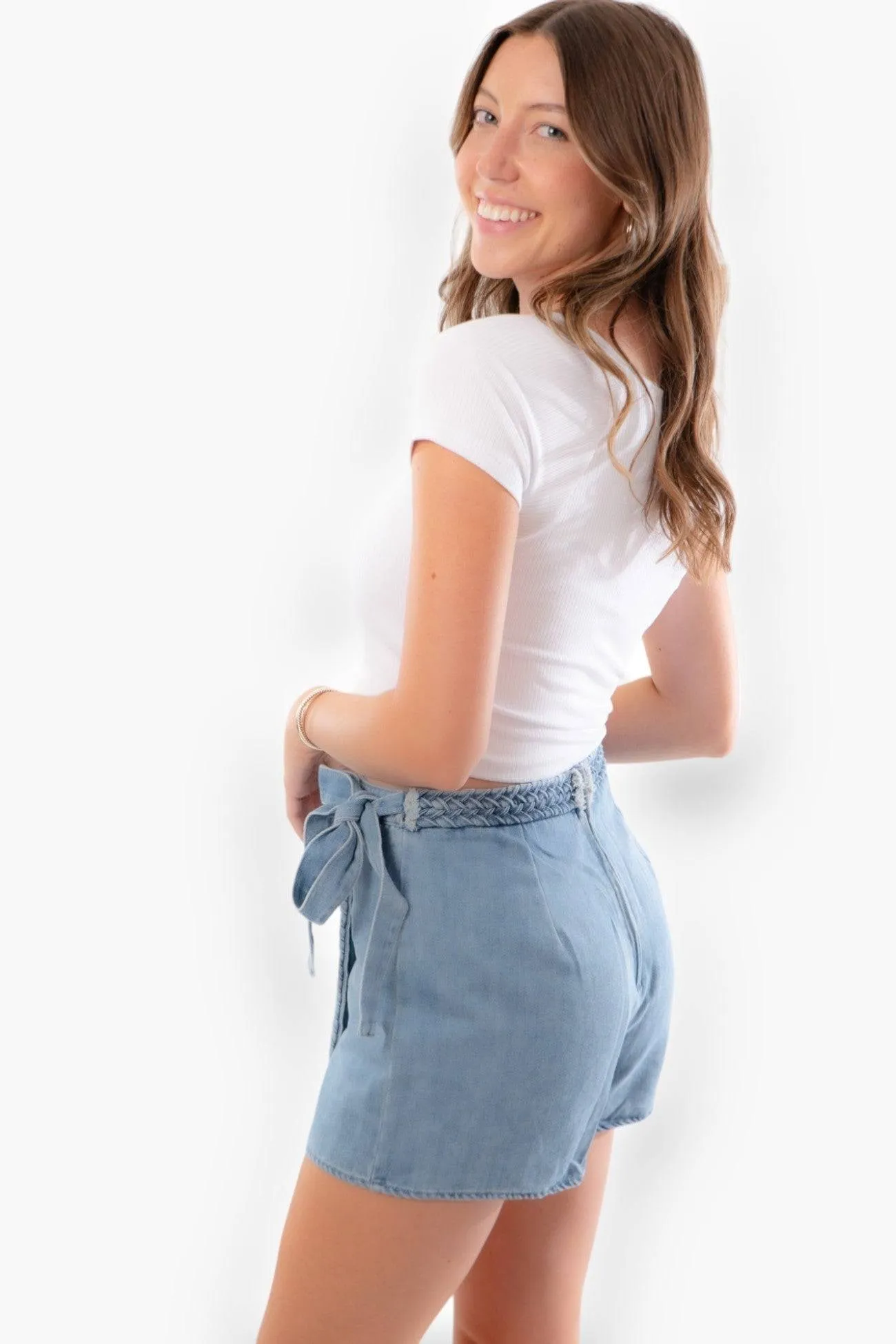 Camila Braided Black Denim Wrap Skort