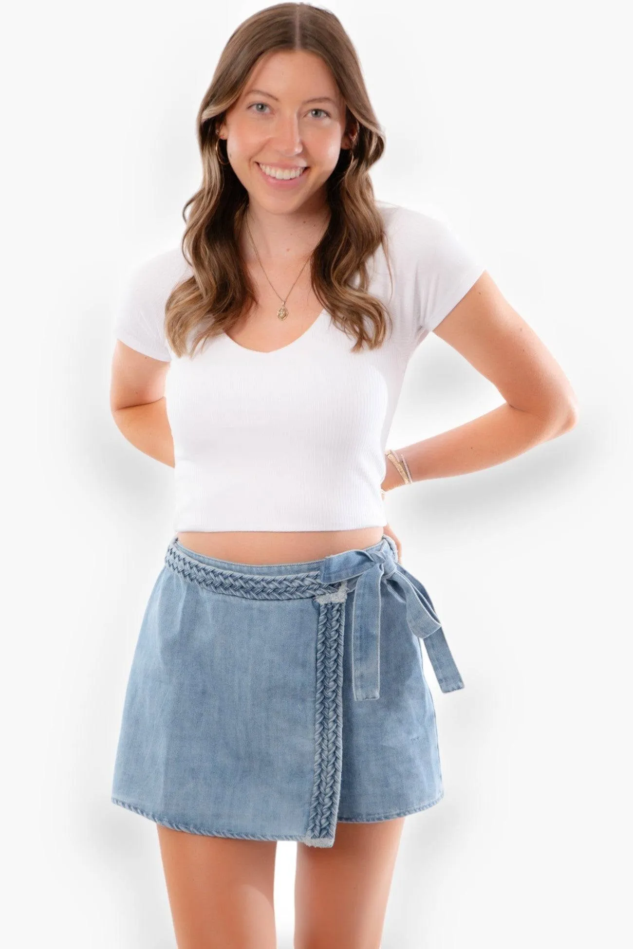 Camila Braided Black Denim Wrap Skort