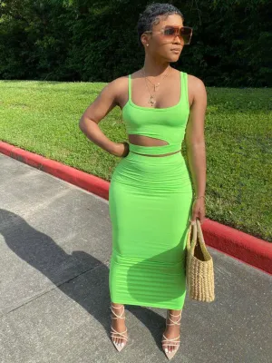 Canvas Solid Coloured Hollowed Out Skirts Sets