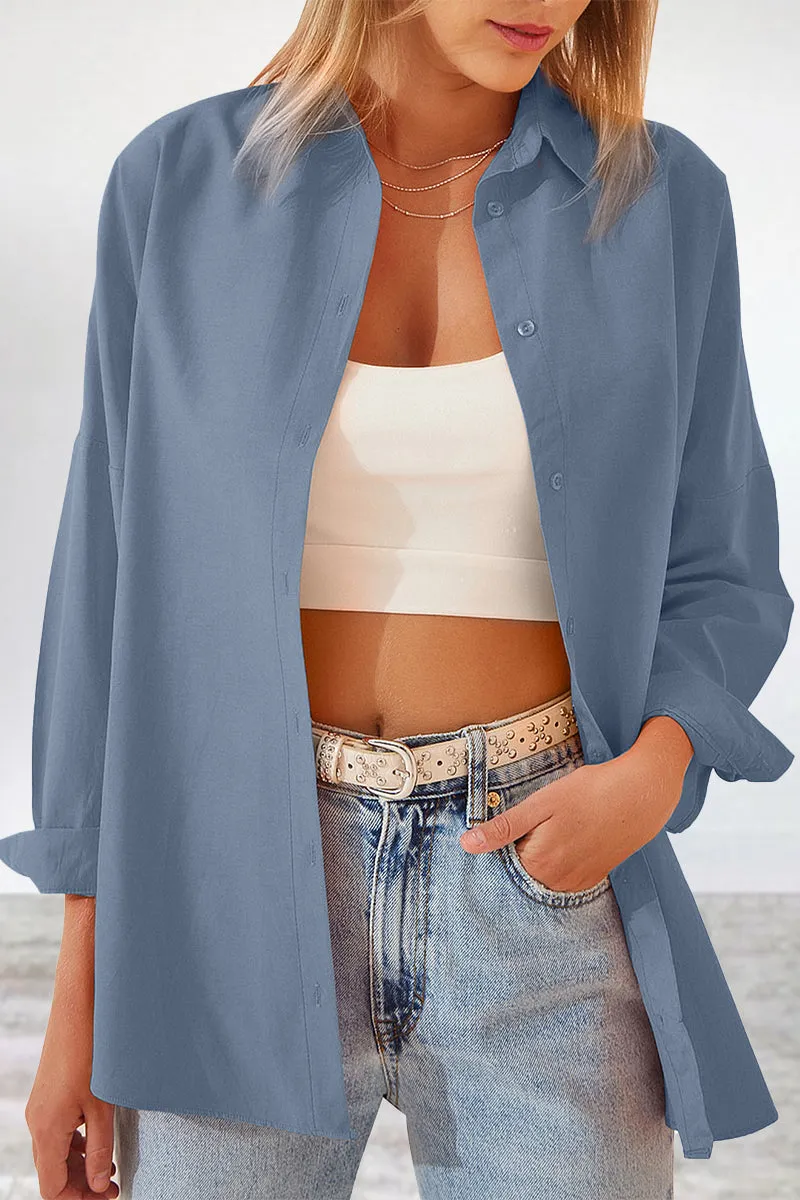 Casual Simplicity Solid Buttons Turndown Collar Blouses(11 Colors)