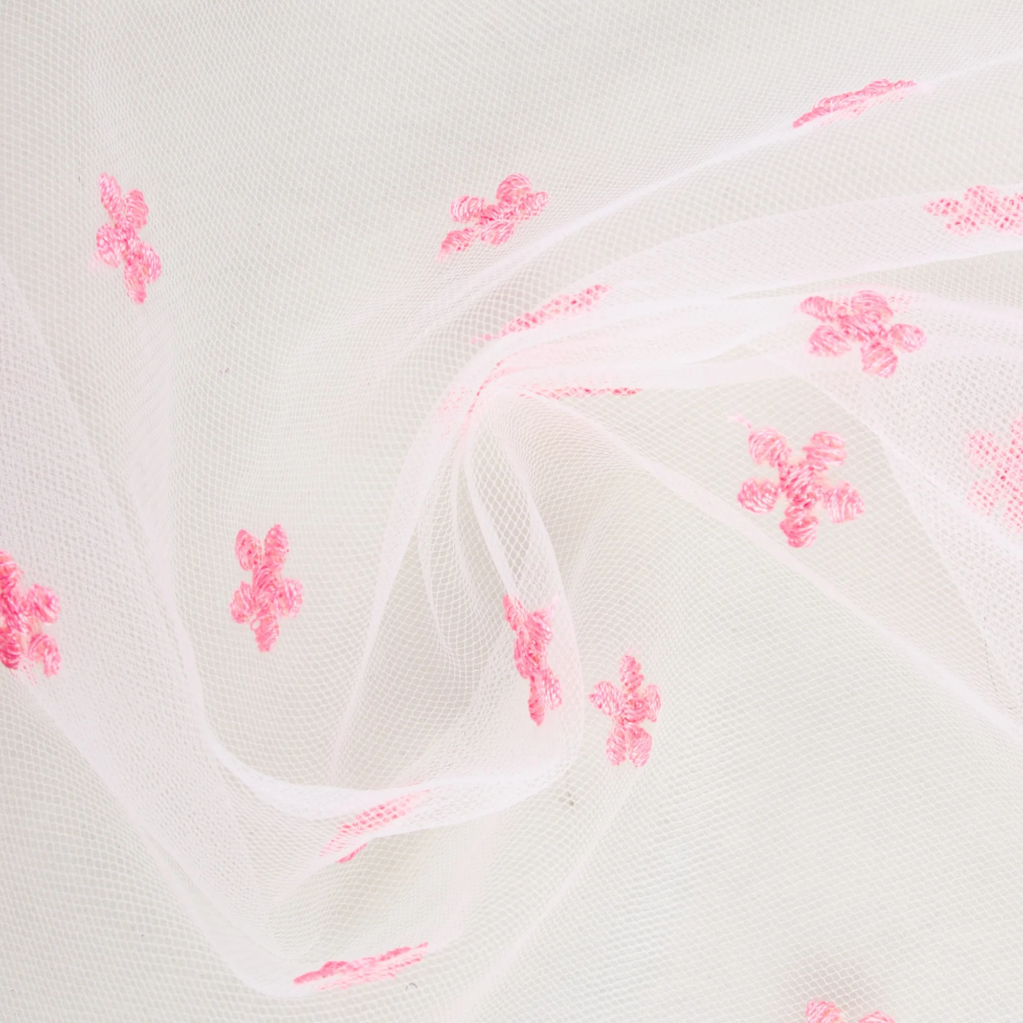 CHERIE Embroidered Mesh - Daisy - Flamingo