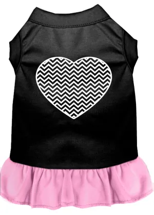 Chevron Heart Screen Print Dress Black With Light Pink Xxl