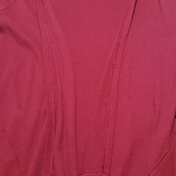 Chicos Dark Red Open Front Hooded Grannie Stayle Relaxed Cardigan Size MP
