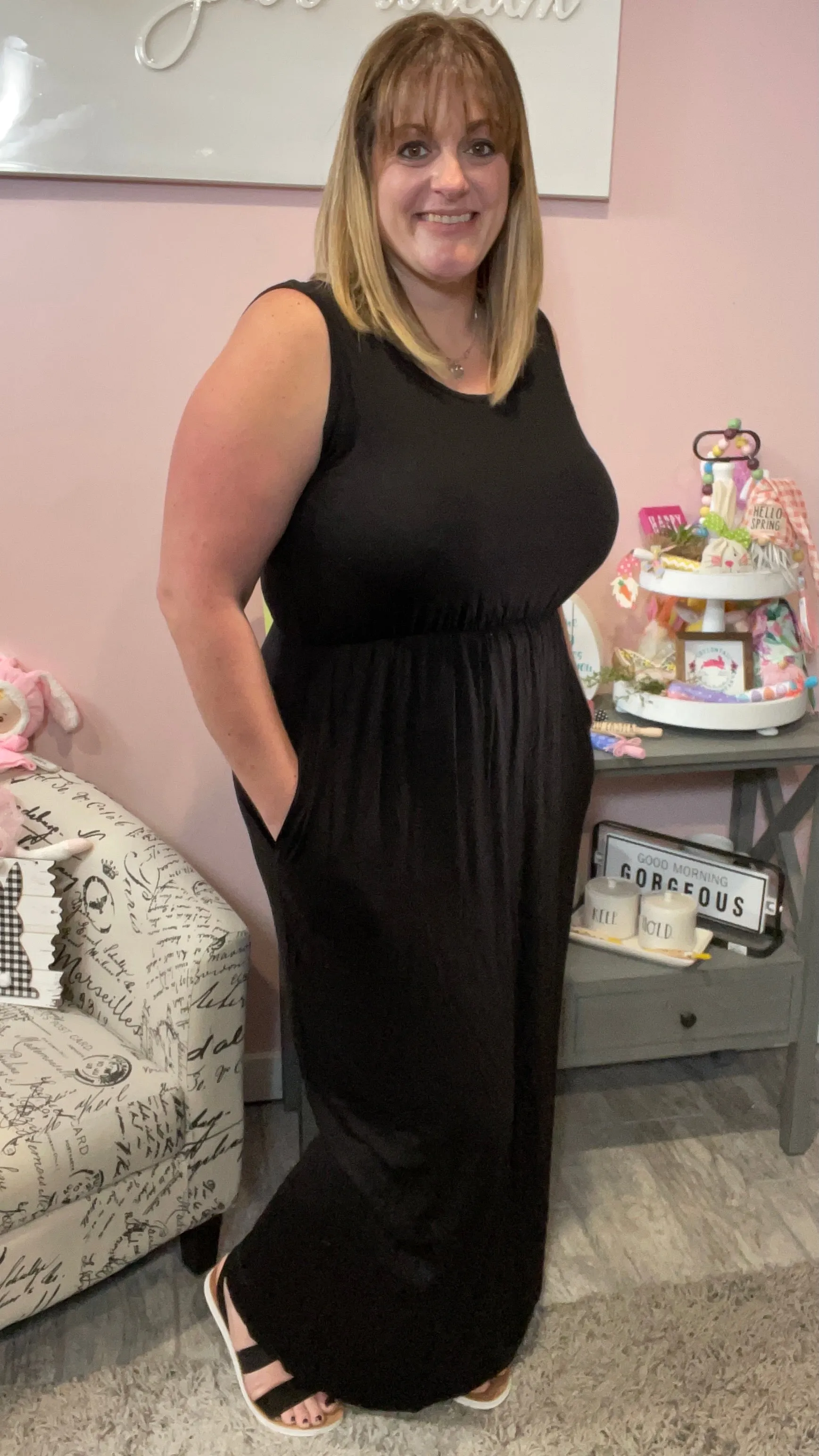 Classic Black Maxi Dress with Cross Back Detail