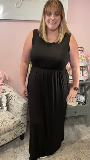 Classic Black Maxi Dress with Cross Back Detail