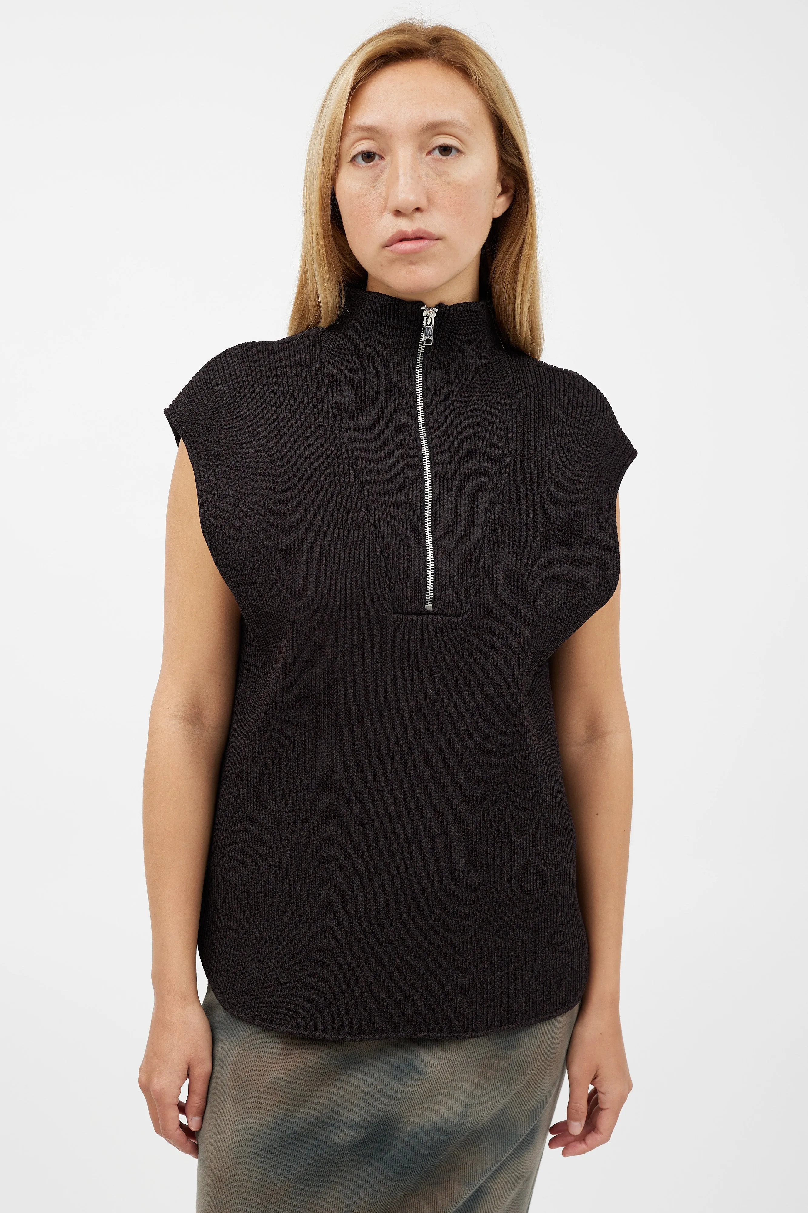 Dark Brown Knit Sleeveless Vest