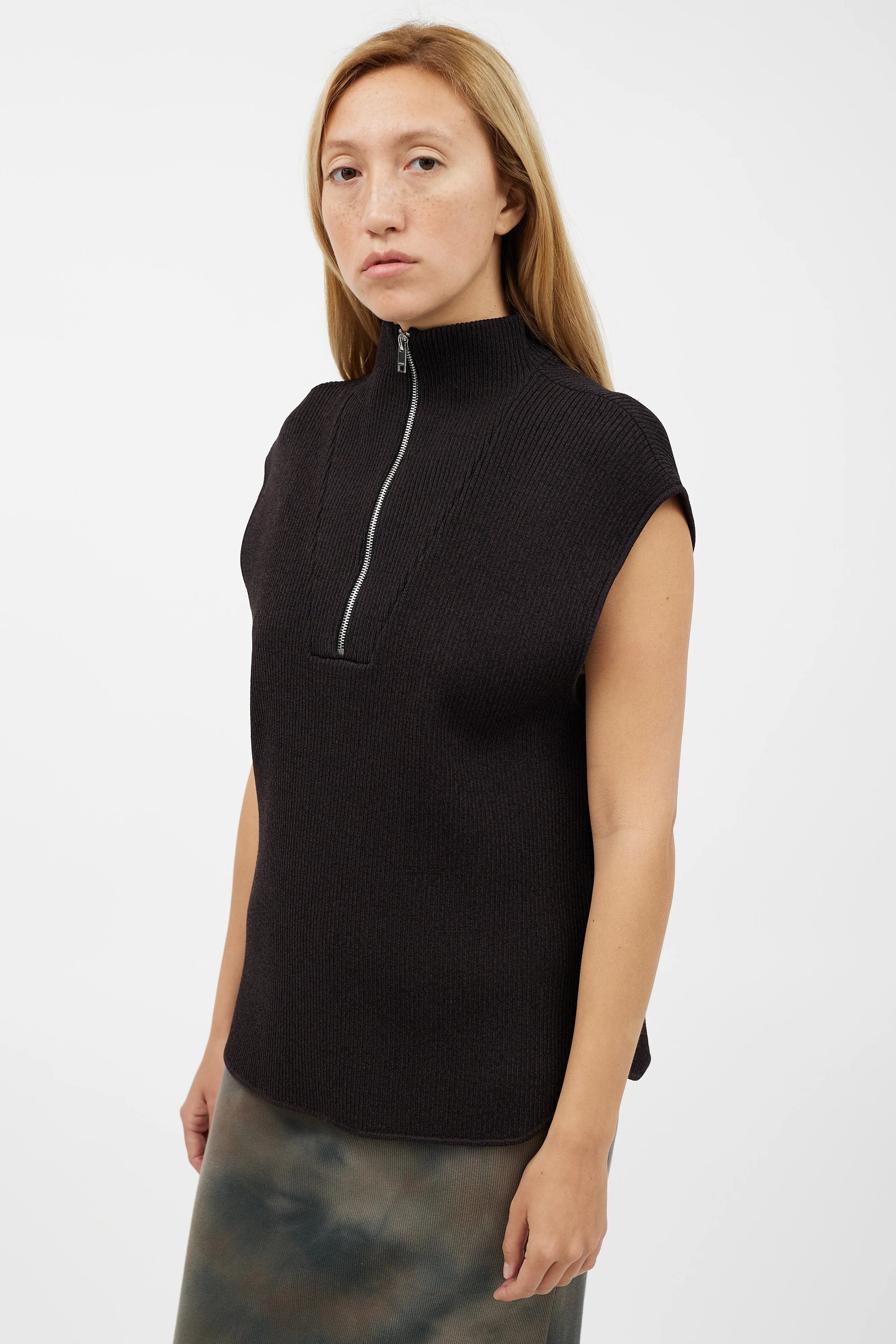Dark Brown Knit Sleeveless Vest