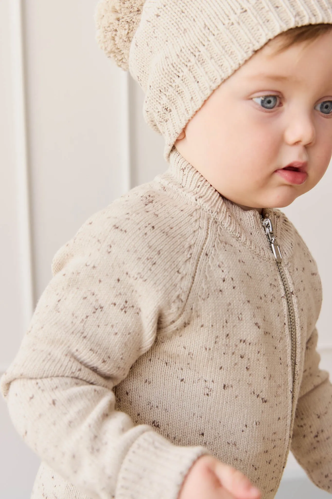 Dean Knit Zip Jacket - Oatmeal Shitake Dot