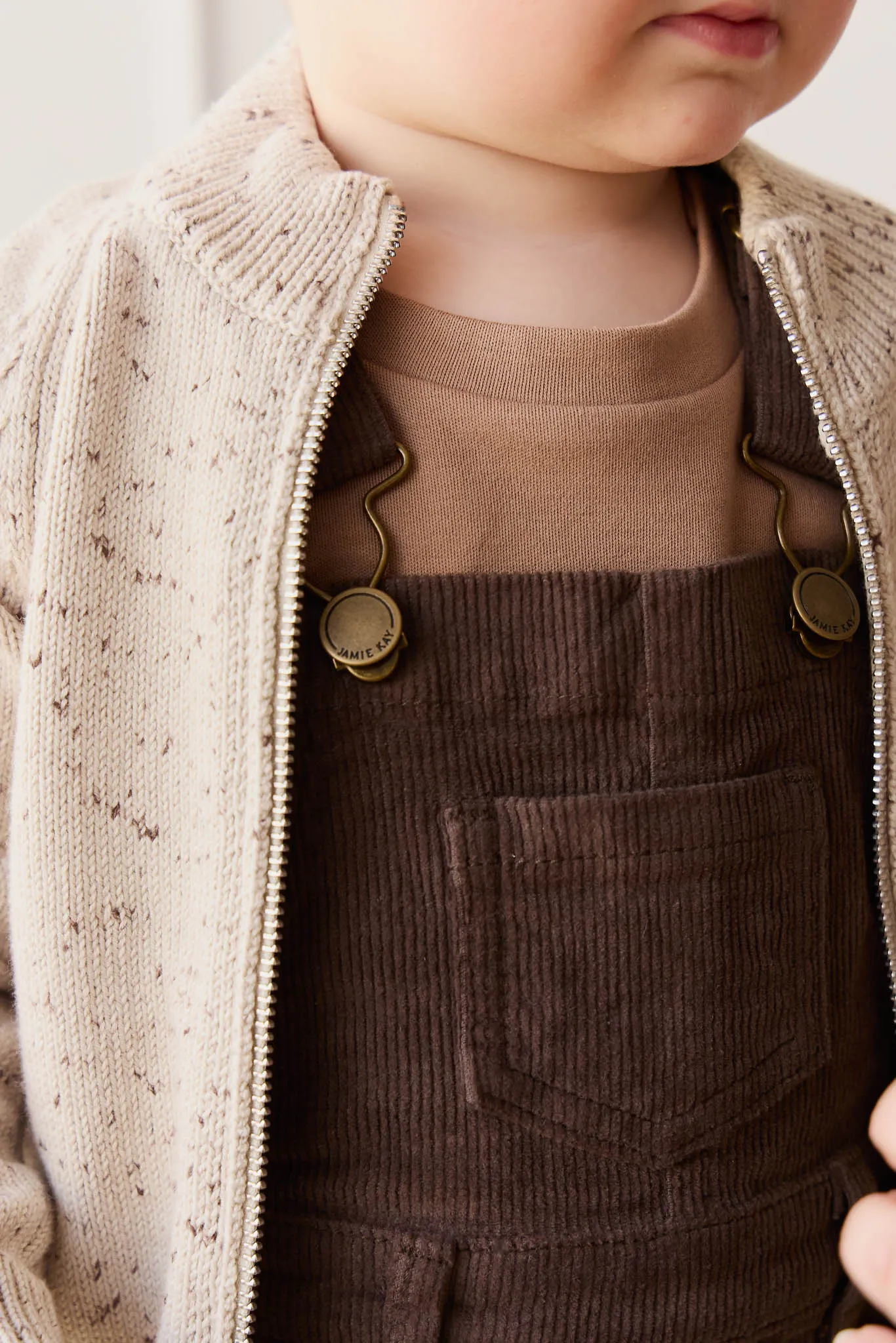Dean Knit Zip Jacket - Oatmeal Shitake Dot