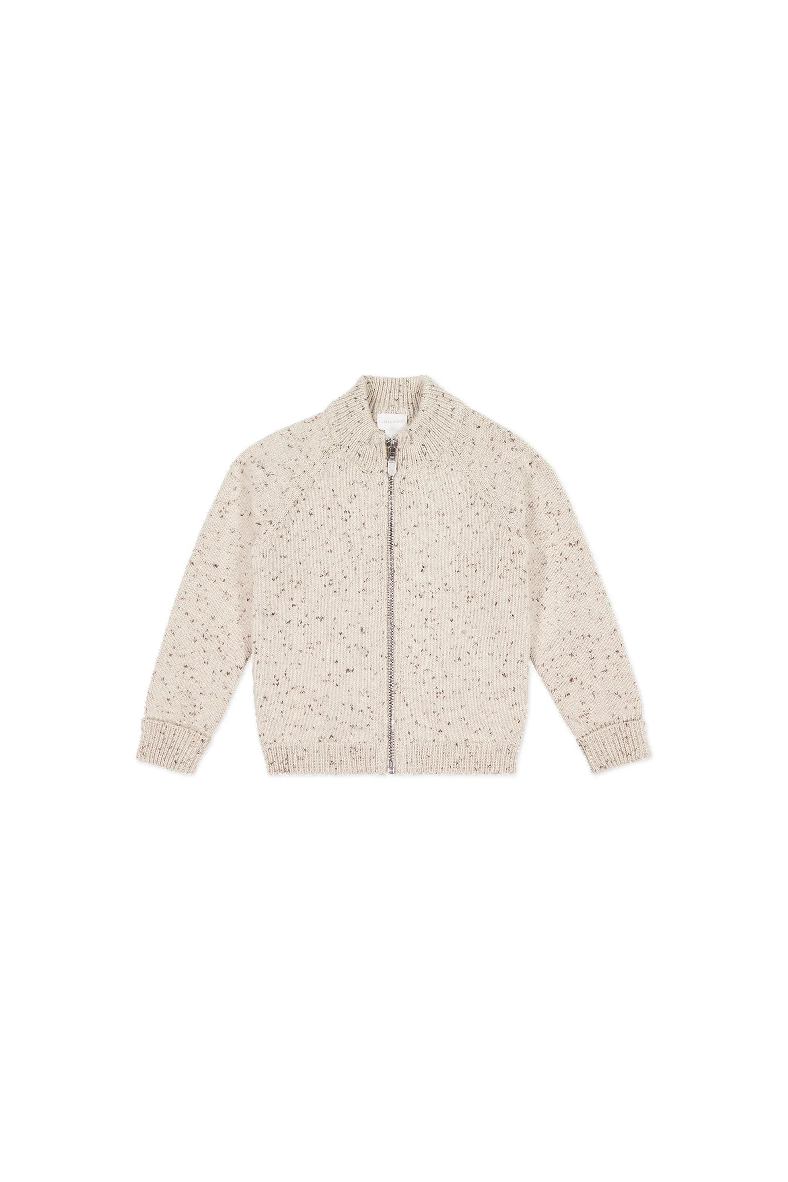 Dean Knit Zip Jacket - Oatmeal Shitake Dot