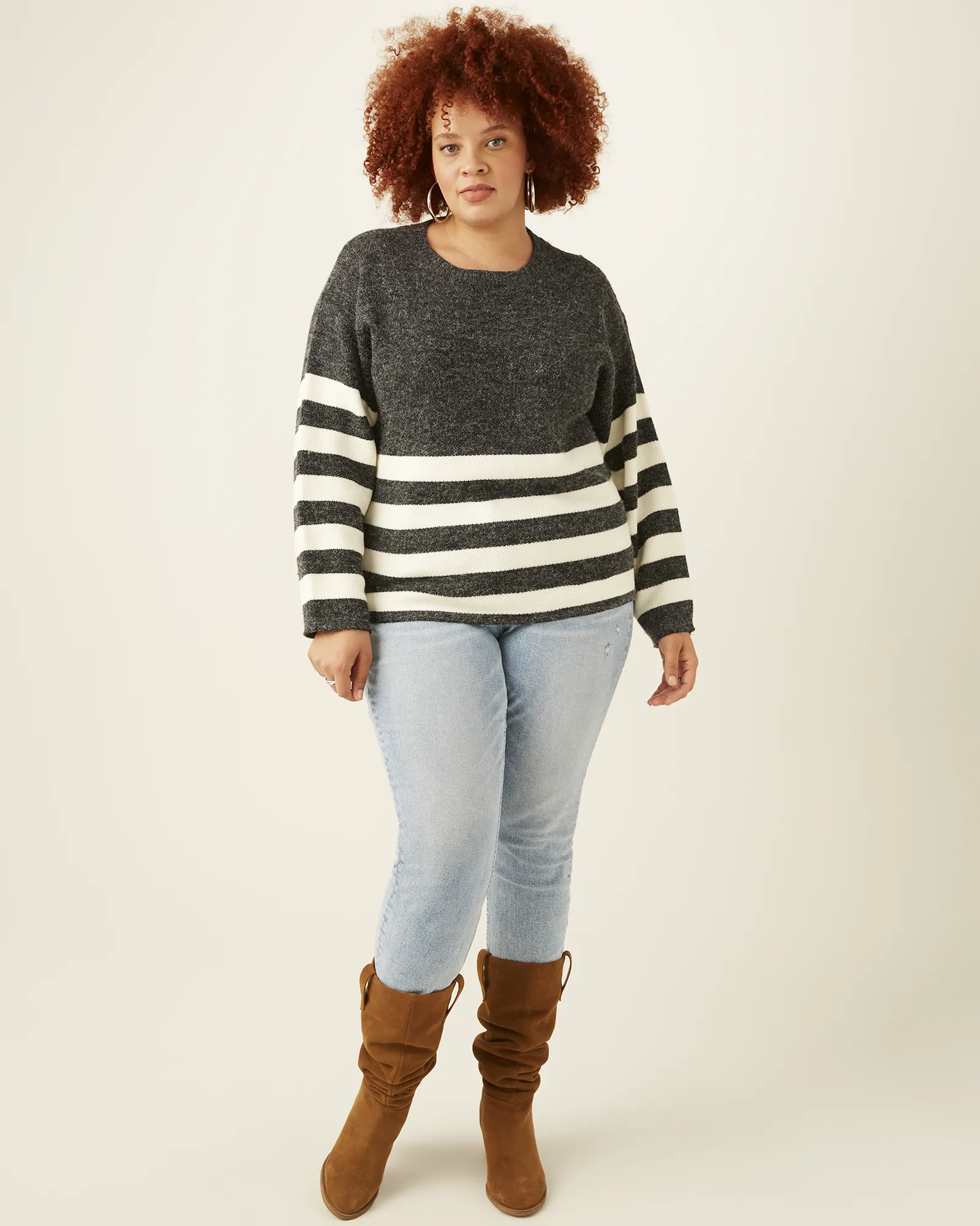 Elora Striped Sweater | Charcoal Grey