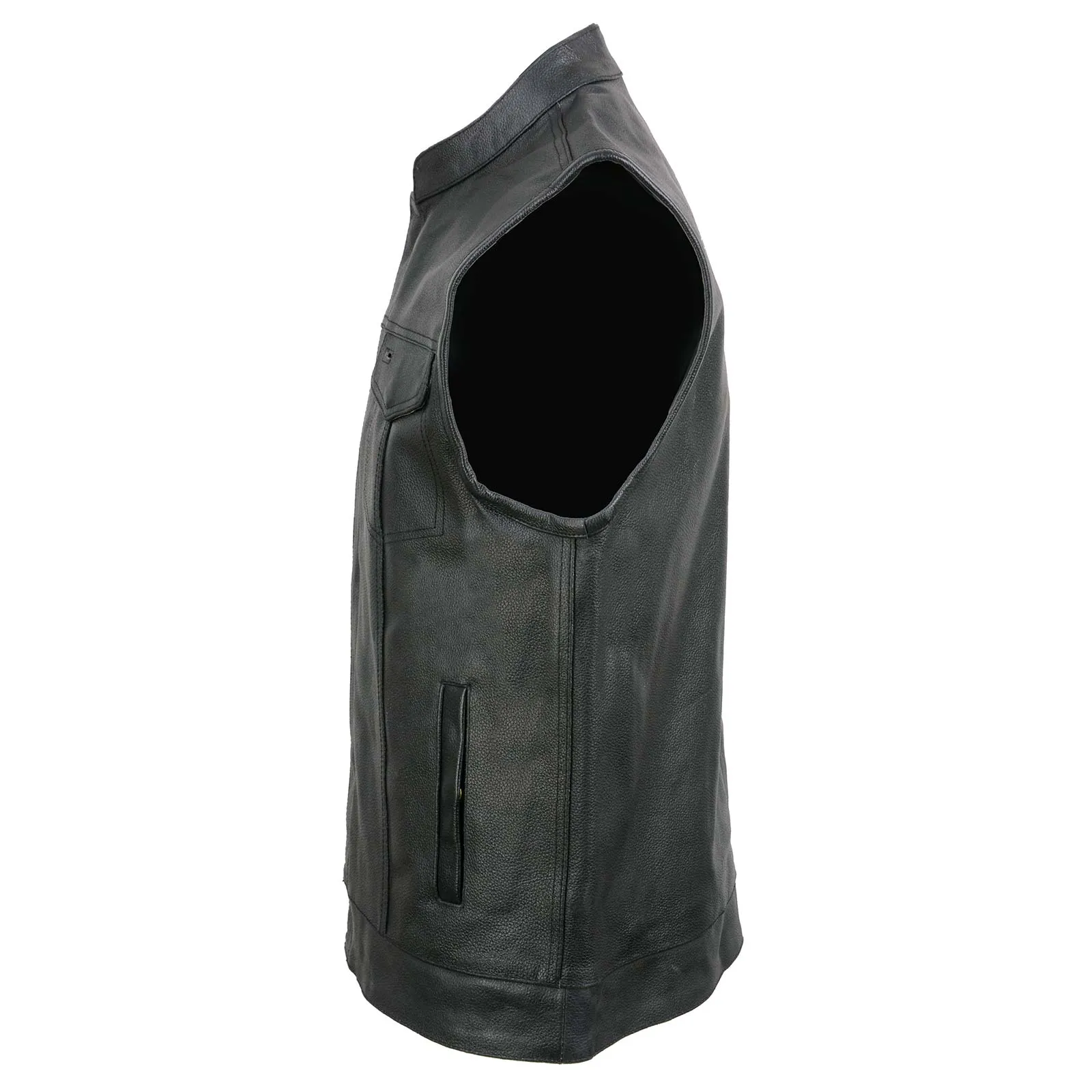 Event Leather ELM3910 Men's Black Motorcycle Leather Riders Club Style Vest w/ Dual Closure