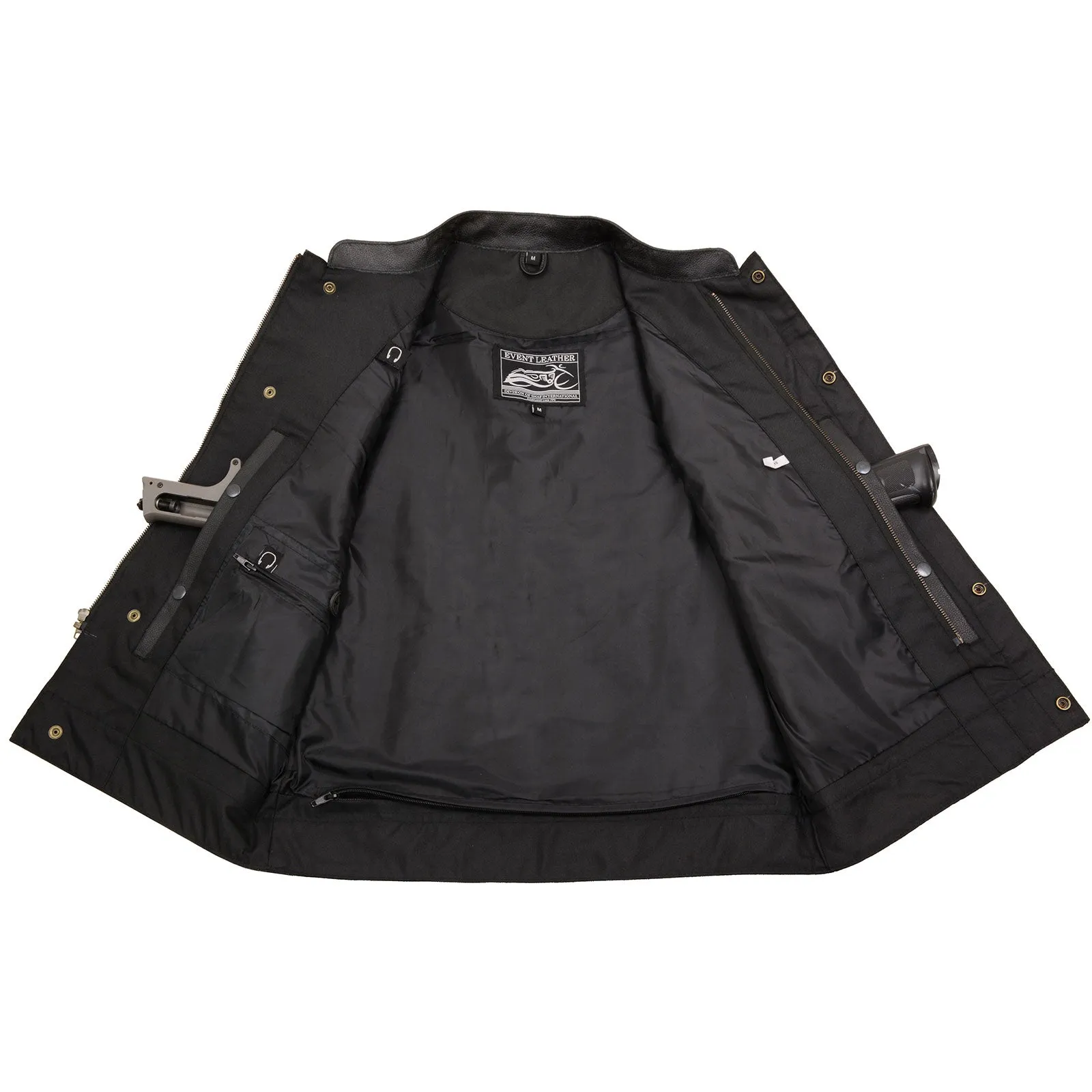 Event Leather ELM3910 Men's Black Motorcycle Leather Riders Club Style Vest w/ Dual Closure