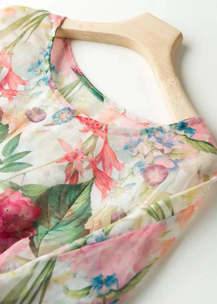Fashion Floral Print Wrinkled Patchwork Chiffon Blouses Lantern Sleeve LY8306