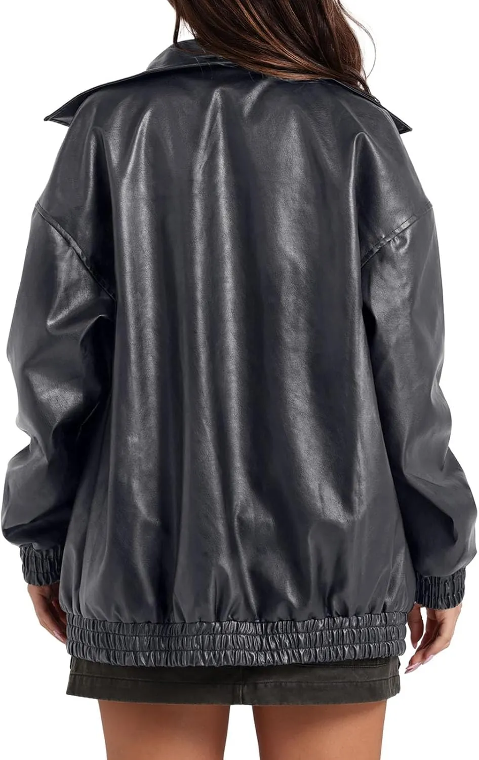 Faux Leather Jacket for Women Lapel Oversized Motorcycle Jacket Zip Up Bomber Coats Winter Fashion 2024 Fall Outfits