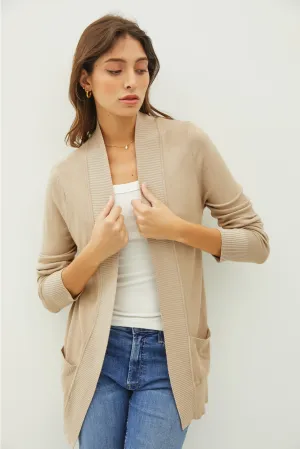 FINAL SALE Taupe Cotton Blend Open Front Cardigan