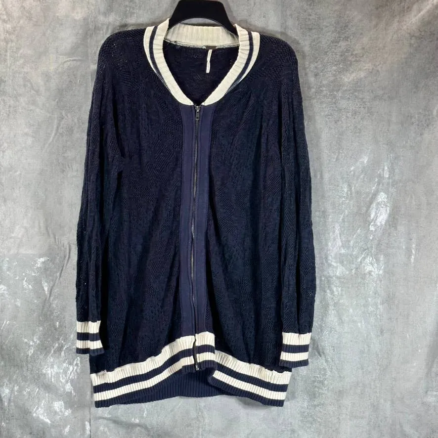 FREE PEOPLE Women's Navy Lace Full-Zip Varsity Jacket SZ M