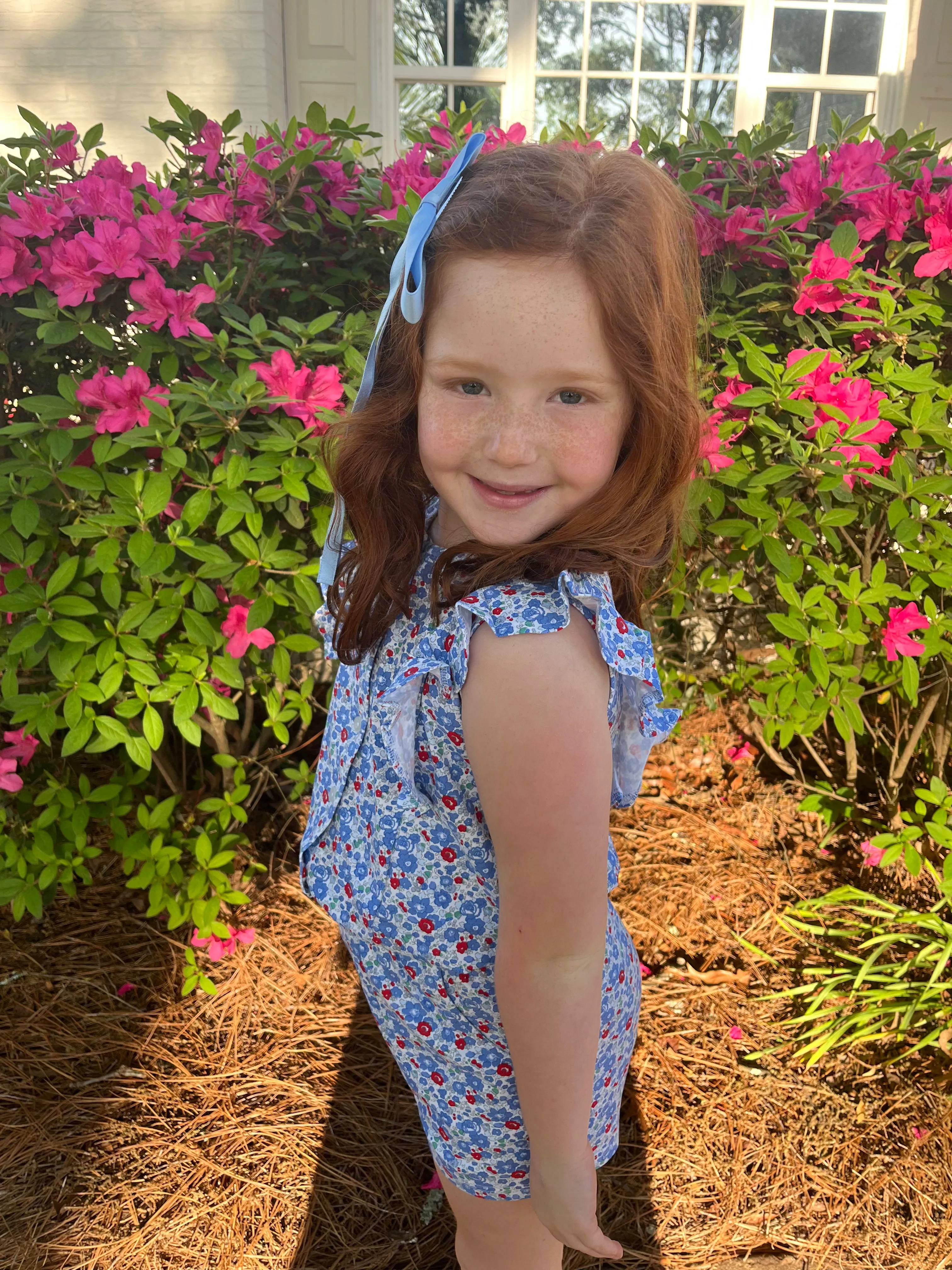 Gretchen Girls Romper - Patriotic Blooms
