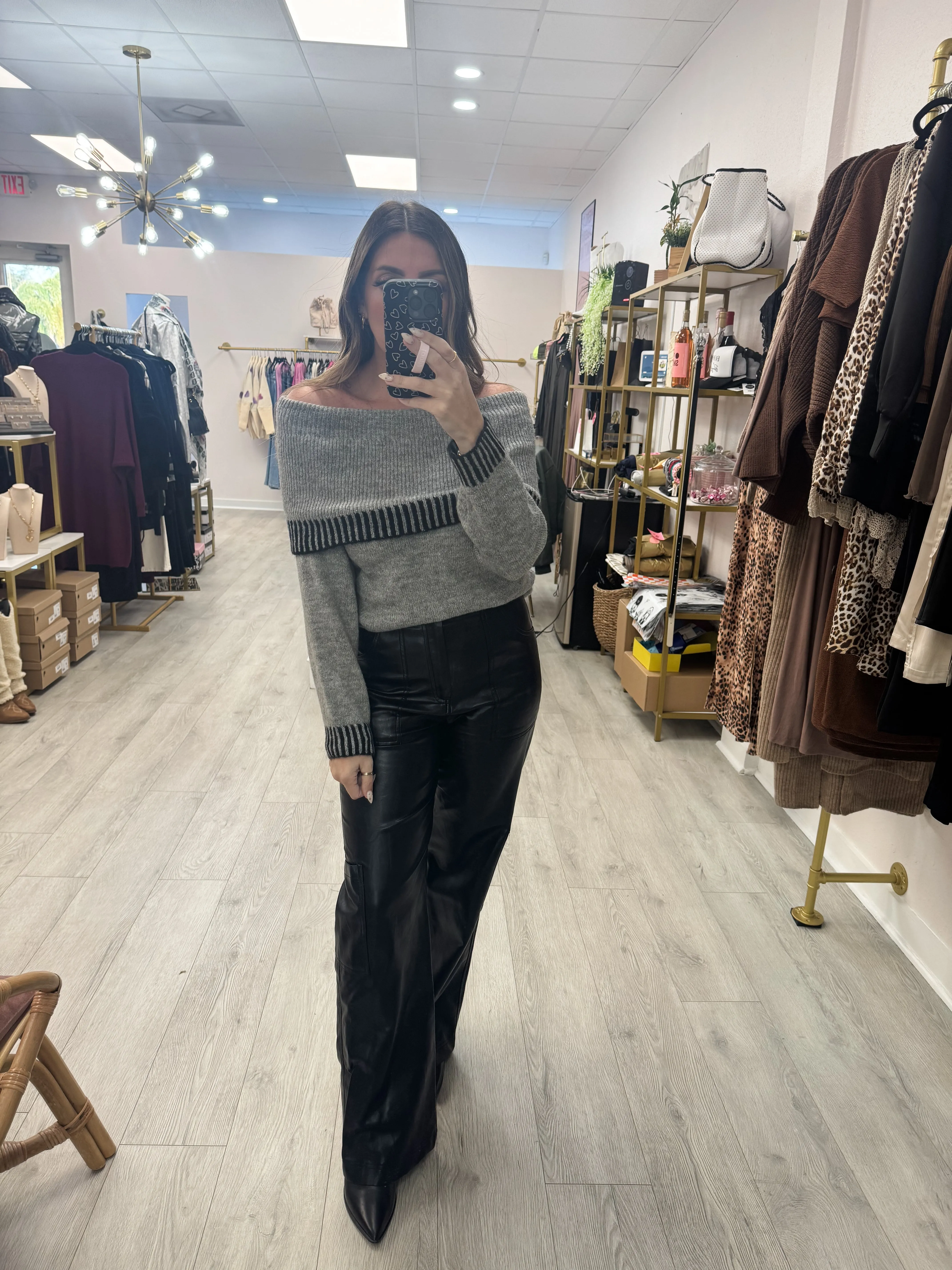 Grey Off Shoulder Sweater