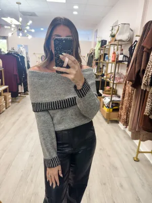 Grey Off Shoulder Sweater