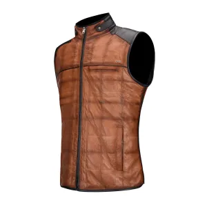 H278BOC - Cuadra honey casual fashion sheepskin leather reversible vest for men